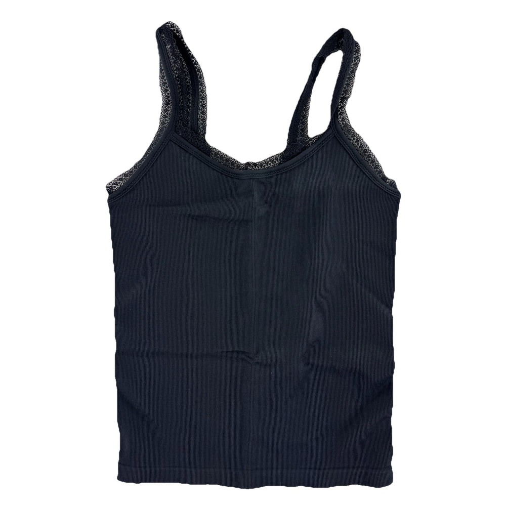 AnyBody Intimates Ribbed Lace Tank Top Medium Black - Picture 1 of 9